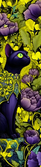 Cat bookmarks illustration of a green bookmark of black cat with green eyes